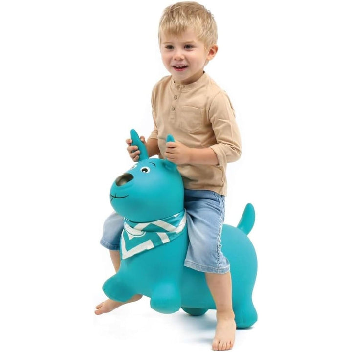 Ludi - Blue Jumping Dog - 58 x 27 x 48 cm - Dynamisches PVC-Spielzeug mit ergonomischen Griffen und