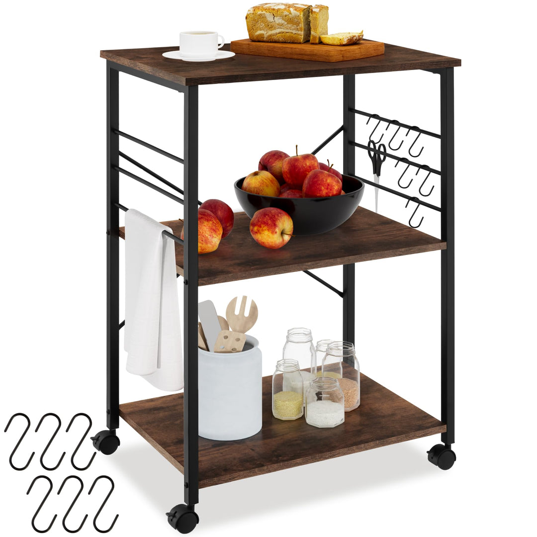 tectake® Industrial Servierwagen mit Rollen, Kücheninsel Küchenregal 3 Ablagen, Küchenschrank, Gewür