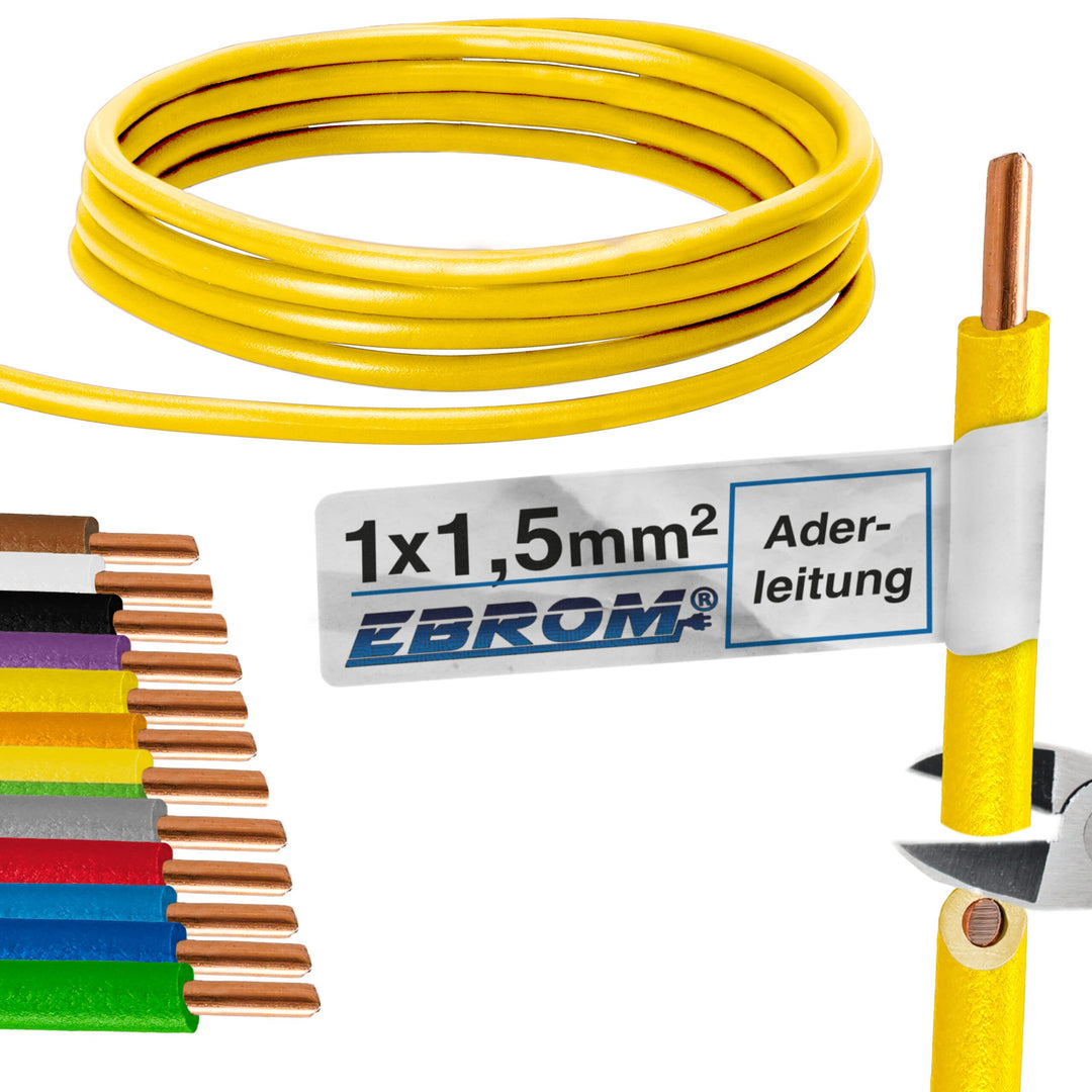 EBROM Aderleitung - Einzelader starr - PVC Leitung - Verdrahtungsleitung - H07V-U 1,5 mm² - 1,5 mm2