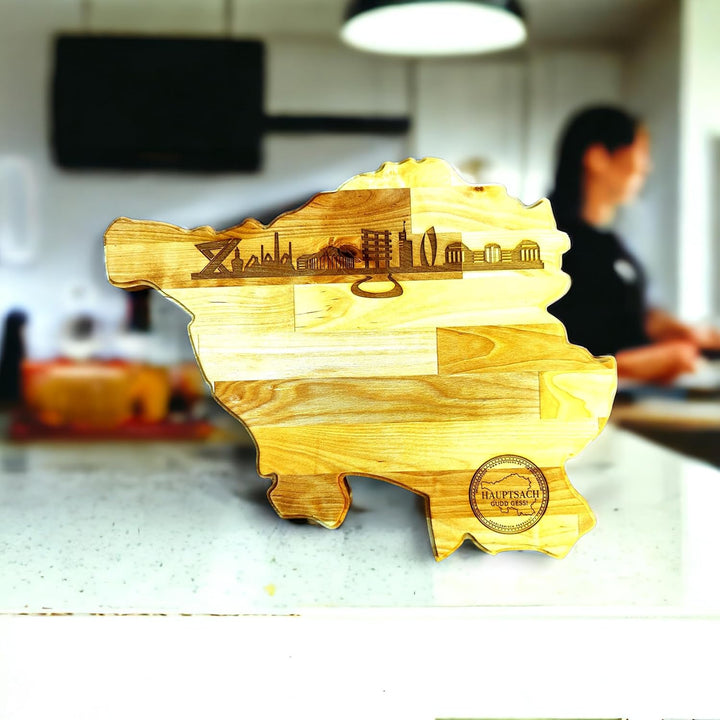 Saarlandbrett aus Holz, Juniorbrett mit der Skyline des Saarlandes, Geschenkidee aus dem Saarland, G