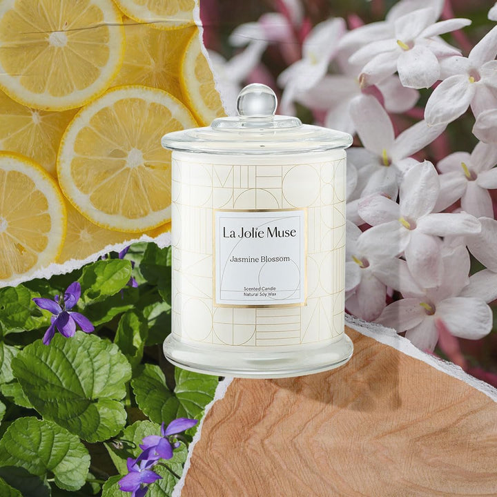 La Jolíe Muse Duftkerze im Glas, Jasmin Duftkerze, 280g Natürliches Sojawachs, 50-65 Stunden Brennda