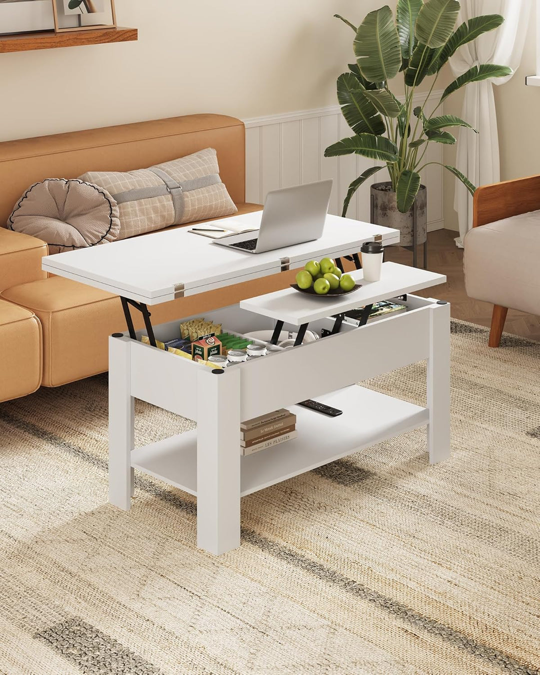 KIMENICH Couchtisch Höhenverstellbar, 3-in-1-Multifunktions-Wohnzimmertisch, Kaffeetisch, Versteckte
