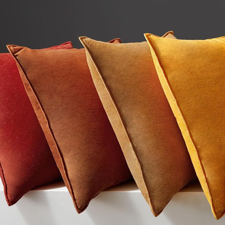 Topfinel Kissenbezug Herbst 45x45 gelb 4er Set Samt flauschig Farbverlauf Kissenbezüge Kissenhülle S