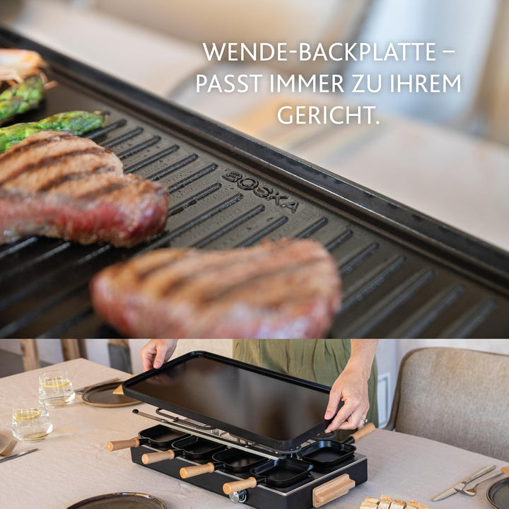 BOSKA Raclette Gourmet Party – Raclette-Grill für 8 Personen – PFAS-frei – Keramische Grillplatte –