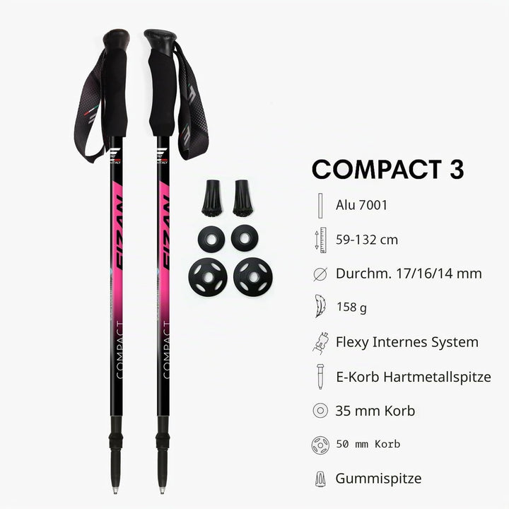 Fizan Compact 3 Trekking Poles – 5.6 oz Ultralight, Backpacking, Thru Hiking Poles, Adjustable, Coll