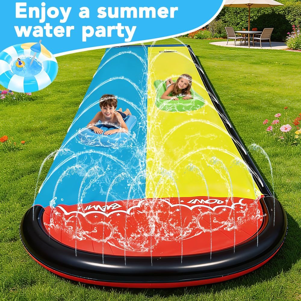 Foreverup 610CM Wasserrutsche Garten für Kinder,Wasserrutschmatte mit 2 Bodyboards, Aufblasbare Wass