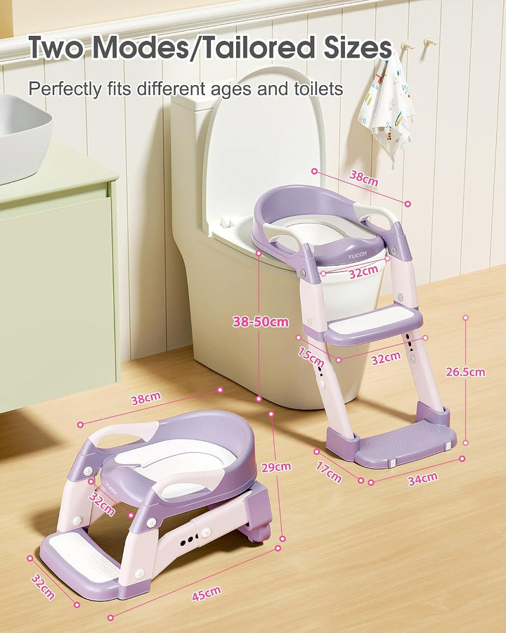 Yucch Toilettensitz Kinder mit Treppe – Upgraded 2-in-1 Kind Toilettensitz höhenverstellbar, rutschf