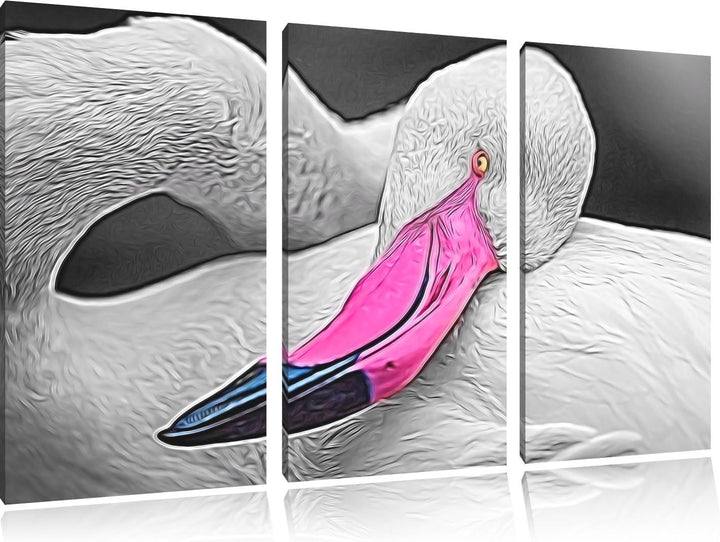 anmutiger Flamingo schwarz/weiss Deluxe 3-Teiler Leinwandbild 120x80 Bild auf Leinwand, XXL riesige