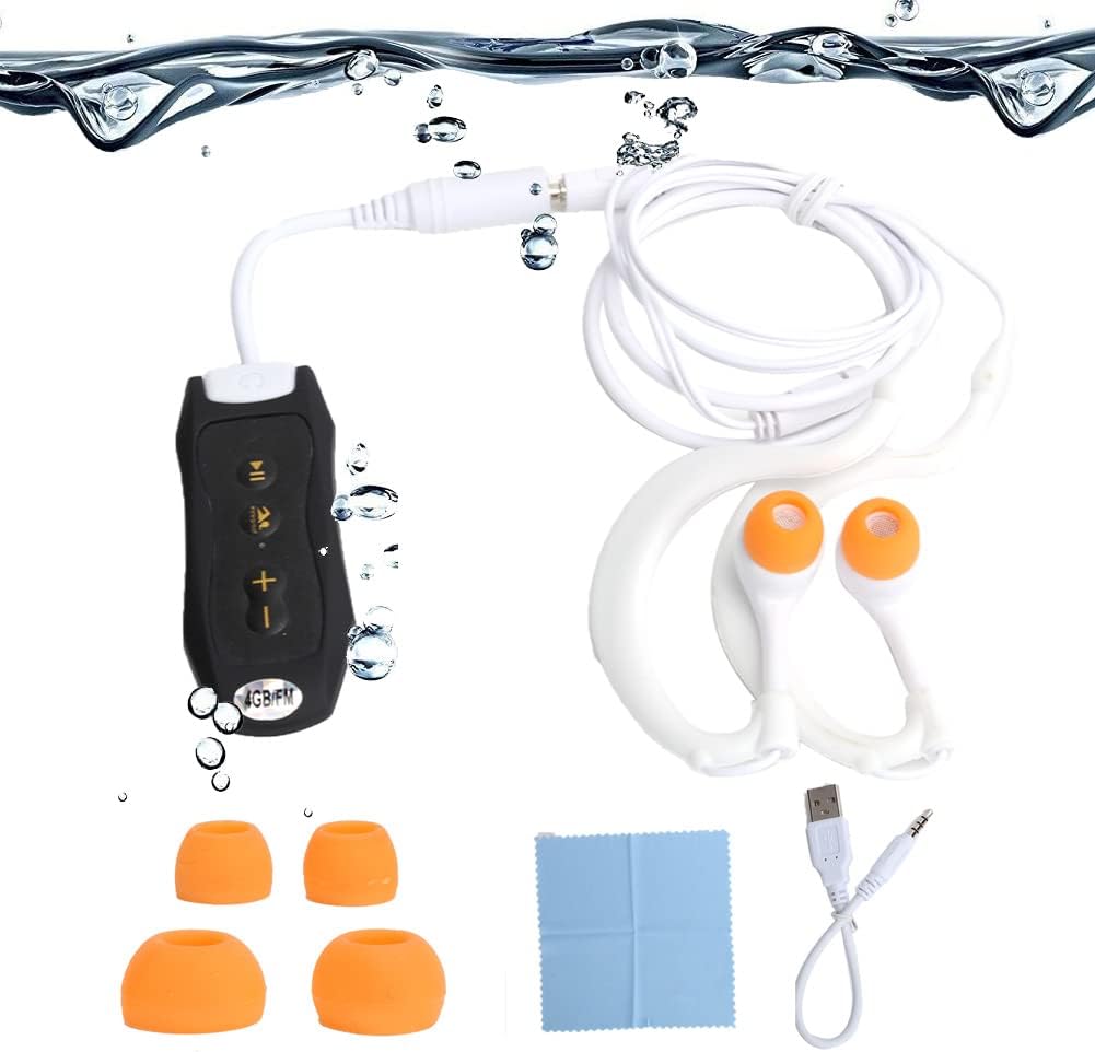 ASHATA 4GB Wasserdichter MP3 Player zum Schwimmen und Laufen, 600mAh 8 Stunden Spielzeit, Tragbarer