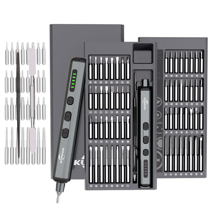 KUNLUN Mini Elektro Schraubendreher Set 70 in 1 mit 64 Magnetischen Bits 5 Gänge Drehmoment LED Bild