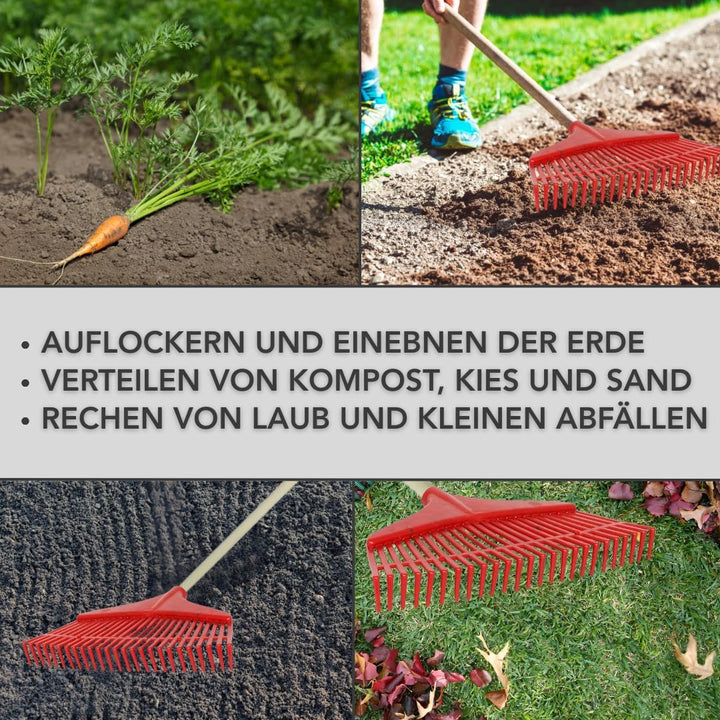 2 STK. Rechen 42 cm – Kunststoff Laubrechen 29 Zinken Gartenrechen für Stiel Ø 27mm, für Erde Kompos