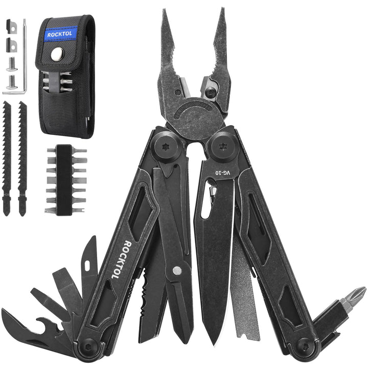 ROCKTOL Multitool, VG-10 Blade, 29-in-1 Multitool Pliers with Replaceable Wire Cutters and Saw, Heav