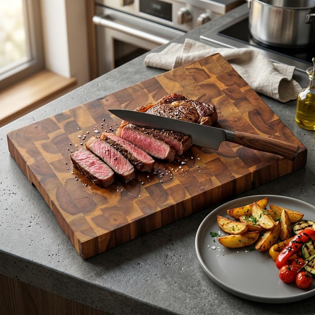 KESPER | Profi-Schneidbrett, Material: Akazienholz (Stirnholz), Masse: 42 x 30 x 3,5 cm, Farbe: Brau