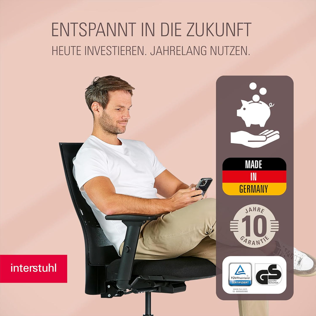 Interstuhl SMART AIR Bürostuhl - Made in Germany mit 10 Jahren Garantie, ergonomischer Drehstuhl mit