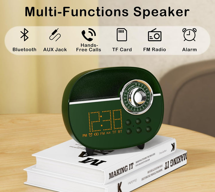 iTOMA Retro Wecker mit Bluetooth, Vintage FM Radio, Freisprecheinrichtung, Nachtlicht, Unterstützung