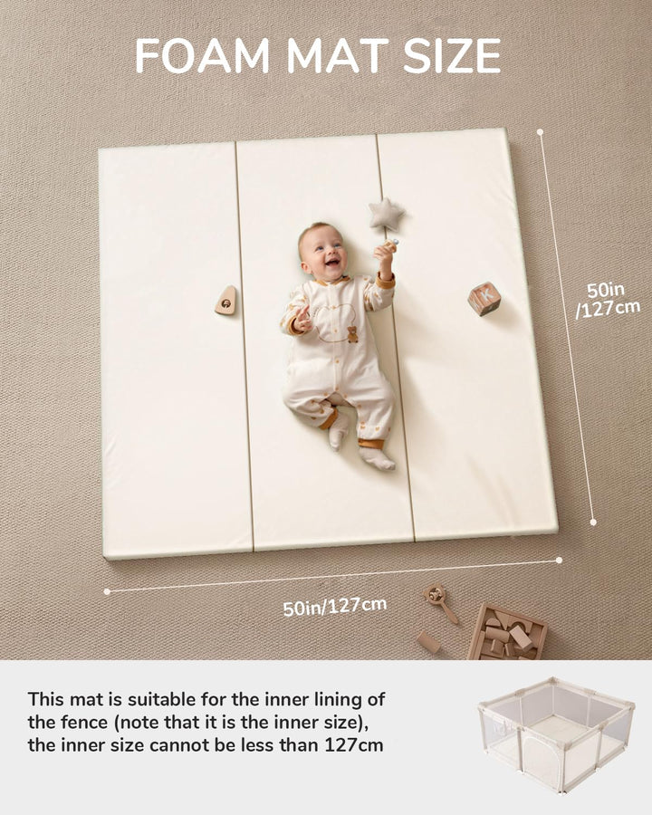 Spielmatte Baby Faltbar, Beidseitige PU-Oberfläche 100% Wasserdichtes, 127 x 127 cm, 3 CM Dick, Hoch