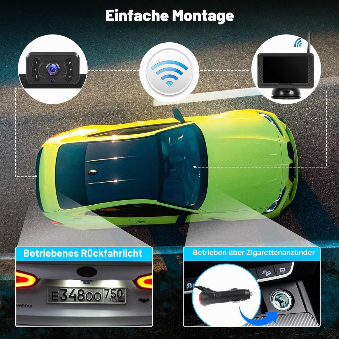 Wireless Digitales drahtloses Rückfahrkamera Kit mit 4,3" IPS-Bildschirm Nachtsicht IP69 wasserdicht