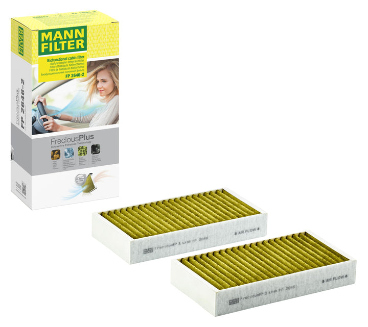 MANN-FILTER FP 2646-2 Innenraumfilter – FreciousPlus Biofunktionaler Pollenfilter (2er Set) – Für PK