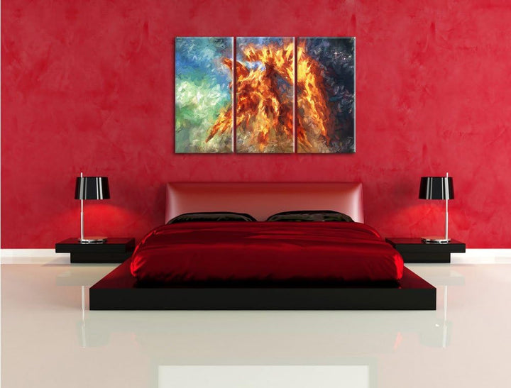 Pixxprint Feuriger Adler als Leinwandbild/Grösse: 3 Teilig (120x80) cm/Wandbild/Kunstdruck/fertig be