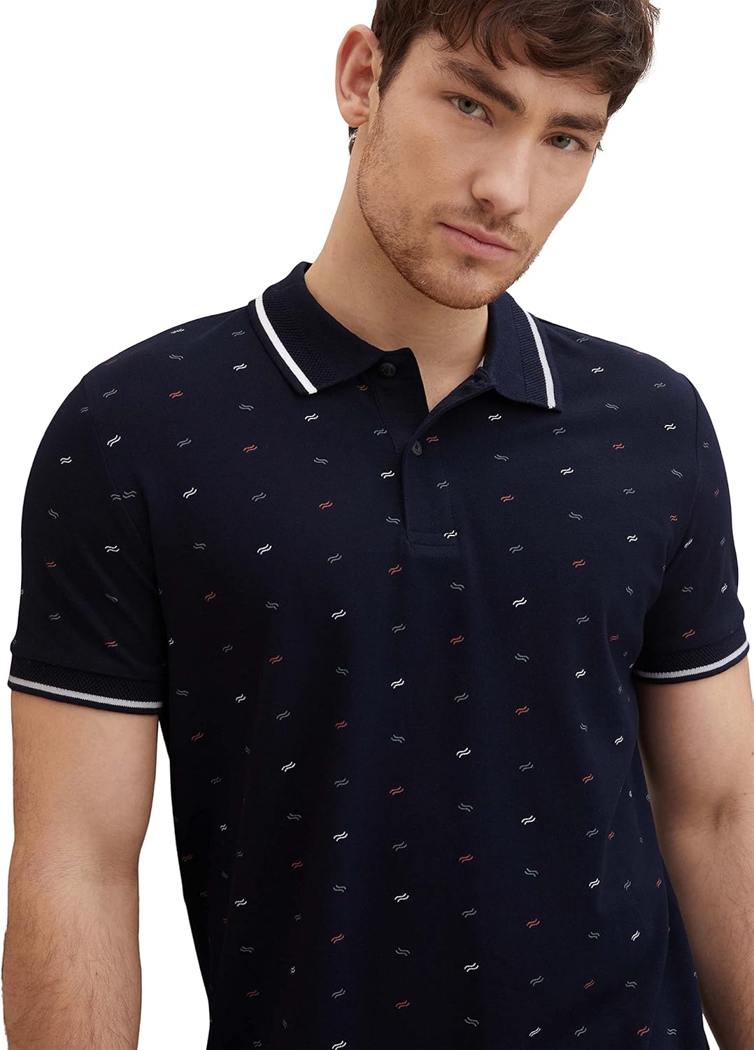 TOM TAILOR Herren Piqué Poloshirt M 29029 - Navy Scattered Waves Design, M 29029 - Navy Scattered Wa