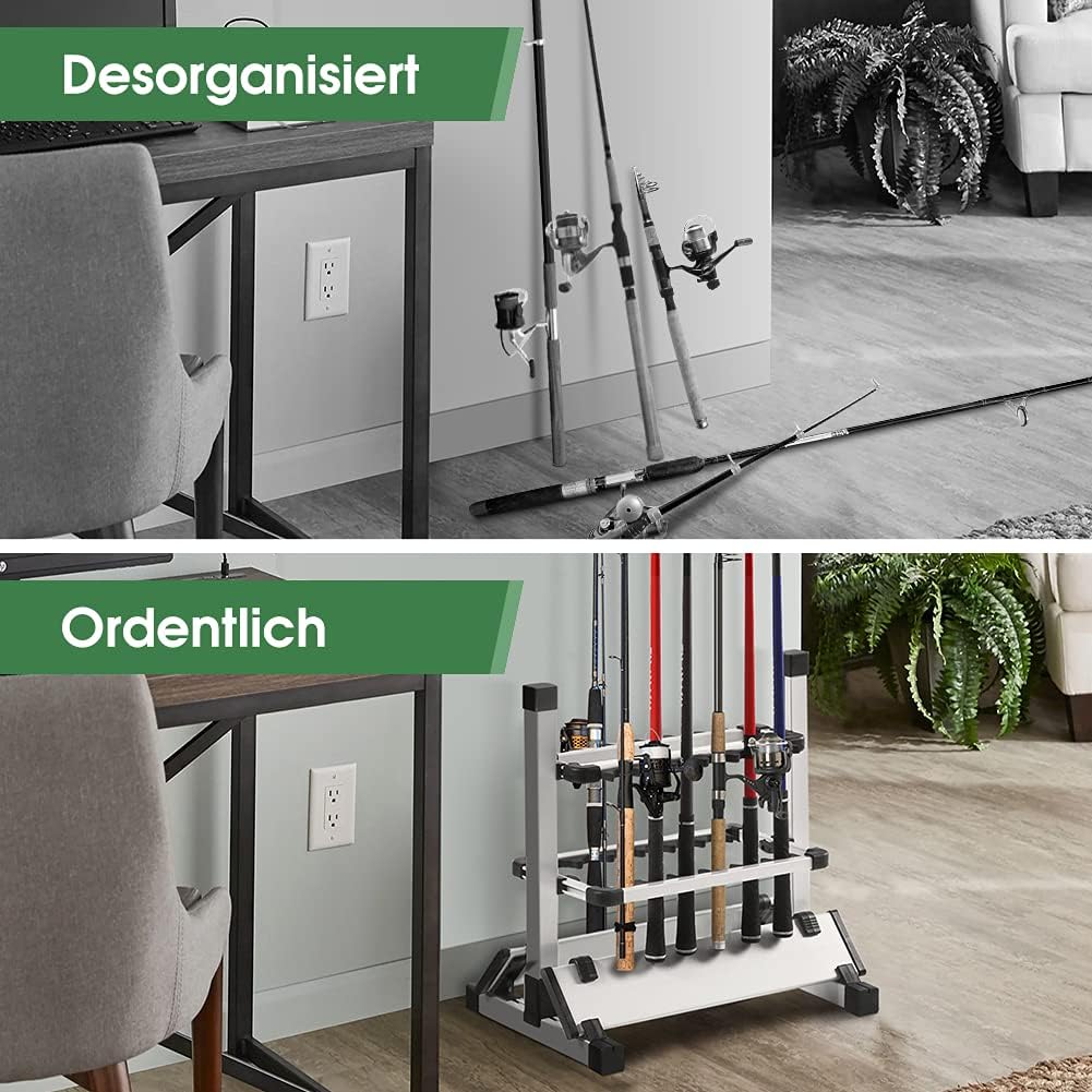 Wakects Leichter Angelrutenständer, Fishing Rod Storage Rack für 12 Ruten, 44,5 x 50 x 32,5 cm, Schw