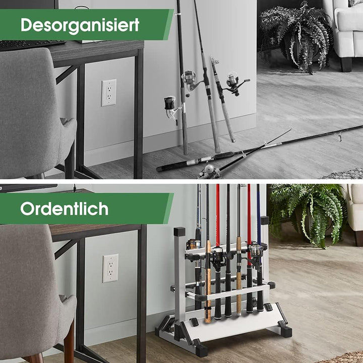 Wakects Leichter Angelrutenständer, Fishing Rod Storage Rack für 12 Ruten, 44,5 x 50 x 32,5 cm, Schw