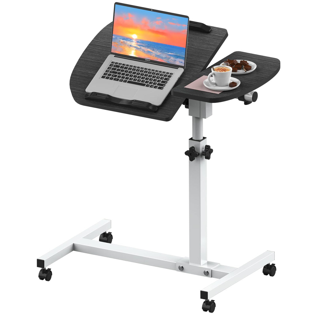 Huracan Betttisch auf Rollen höhenverstellbar, Beistelltisch mit neigbarer Doppel-Platte 60×40cm, La