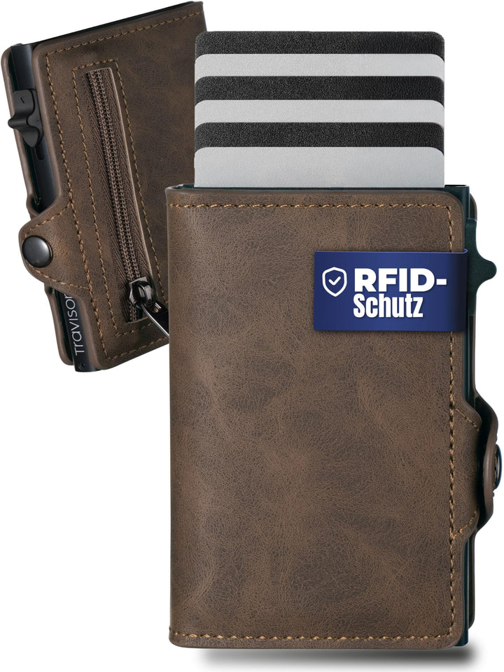 Travison® SMART Wallet mit Münzfach und Geldscheinfach - Kartenetui mit Münzfach und Schnellzugriff