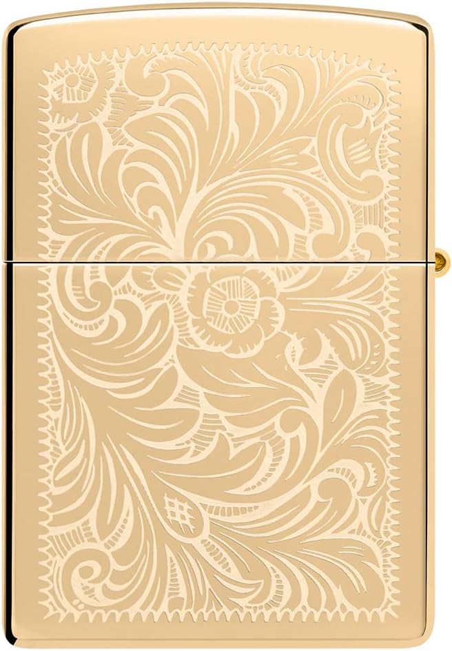 Zippo Sturmfeuerzeug - Modell Venetian - High Polish Brass Finish - Lustre - Nachfüllbar - Wiederver