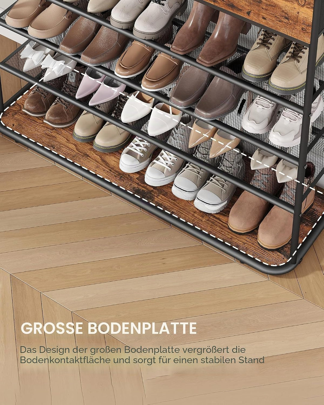 Hzuaneri Schuhregal, 5 Ebenen, 2 Stoffschubladen, 3 Gittern, Verstellbaren | Schuhständer für Eingan