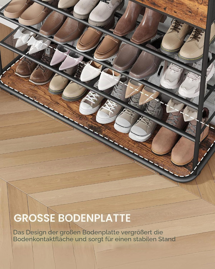 Hzuaneri Schuhregal, 5 Ebenen, 2 Stoffschubladen, 3 Gittern, Verstellbaren | Schuhständer für Eingan