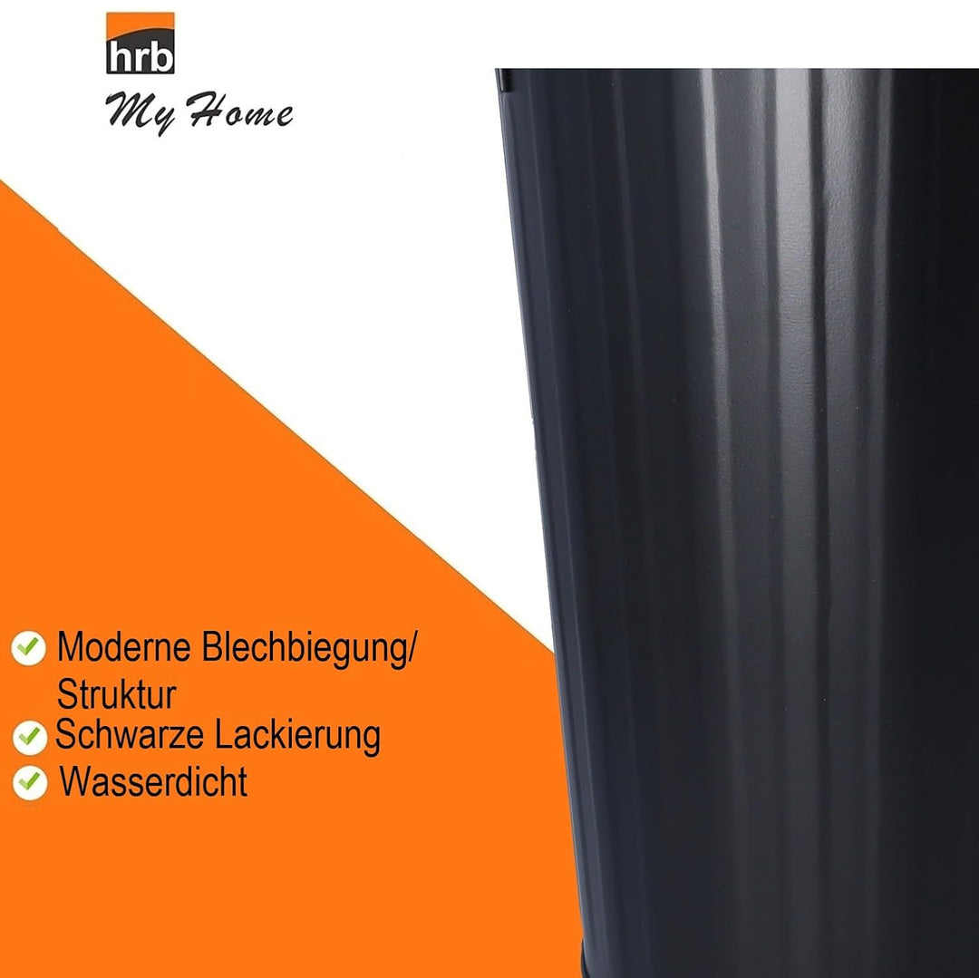 HRB Mülleimer Zink schwarz, 20 Liter, Vintage Design, sehr stabil mit Deckel- geeignet als Mülleimer