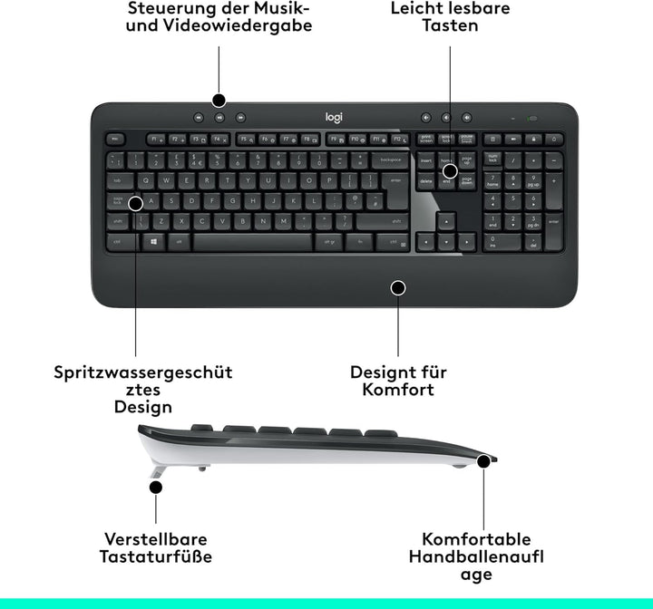 Logitech MK540 Advanced Kombi – Kabellose Tastatur und Maus für Windows, Deutsche QWERTZ-Tastatur –