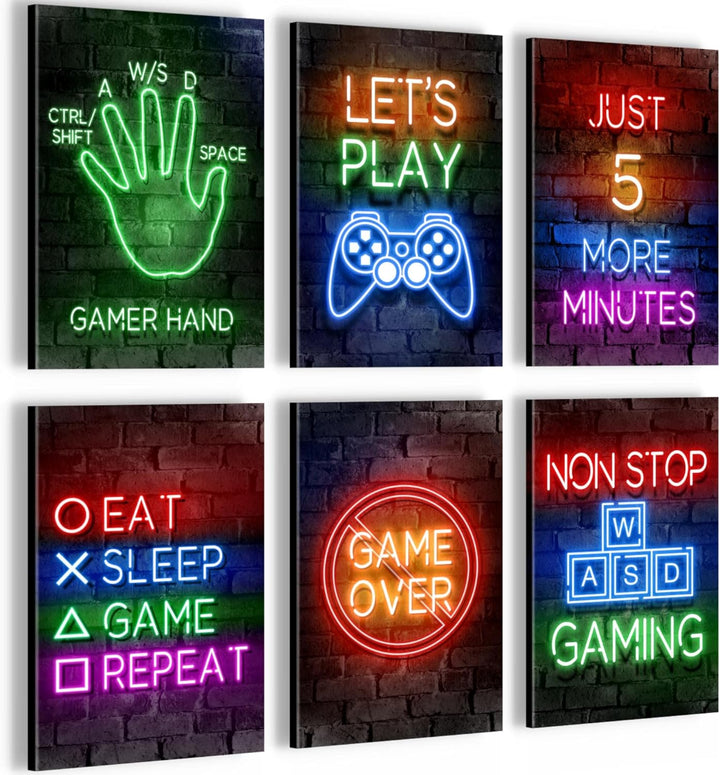 Novart Wandbilder Set - KOMPLETT AUFHÄNGFERTIG - Made in Germany - Moderne Bilder Spielkonsole Gamer