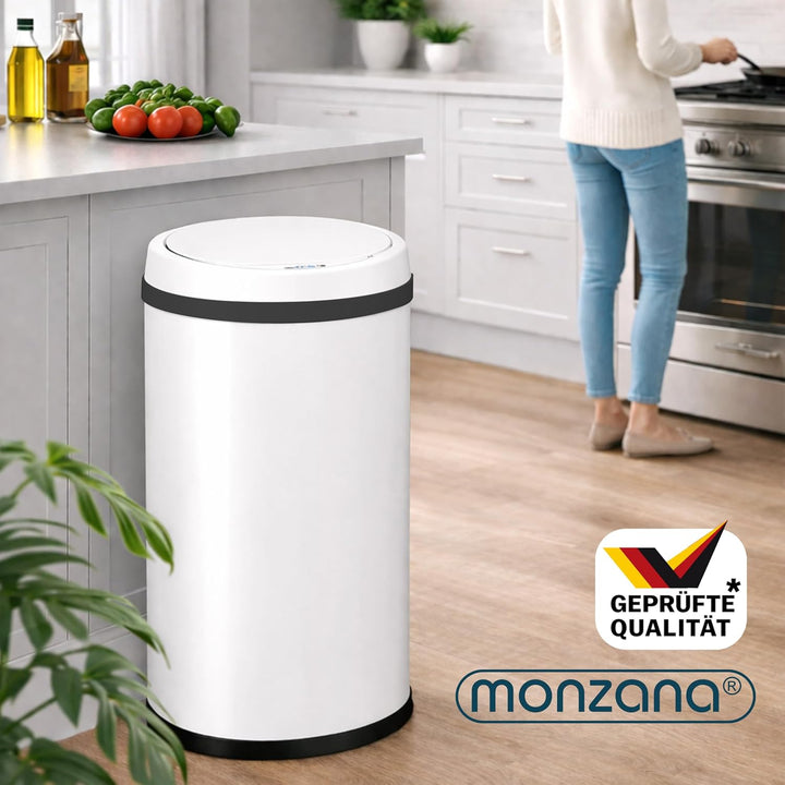 Monzana® Mülleimer Küche mit Sensor Leise 30L Edelstahl USB Ladekabel Deckel Berührungslos Abfalleim