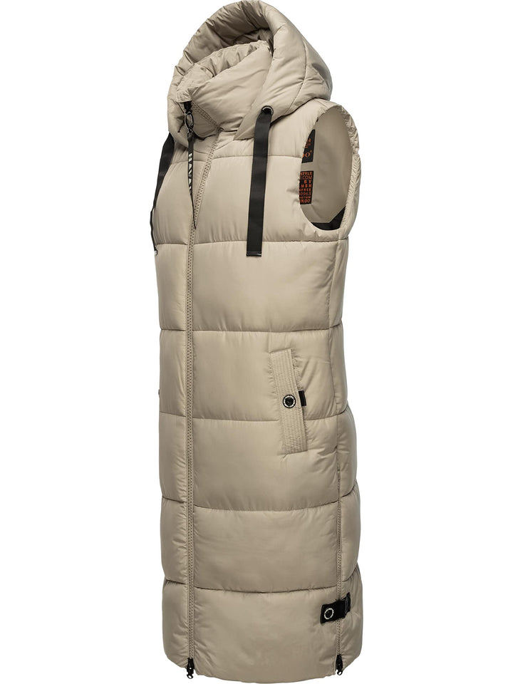Navahoo Damen ärmellose lange Outdoorweste warme Winterjacke Schnuffelchen XS-3XL XS Pebble Grey, XS