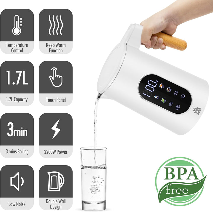 ForMe Edelstahl Wasserkocher 1,7 L mit Temperatureinstellung Temperaturwahl 40-100°C I LED Digitale