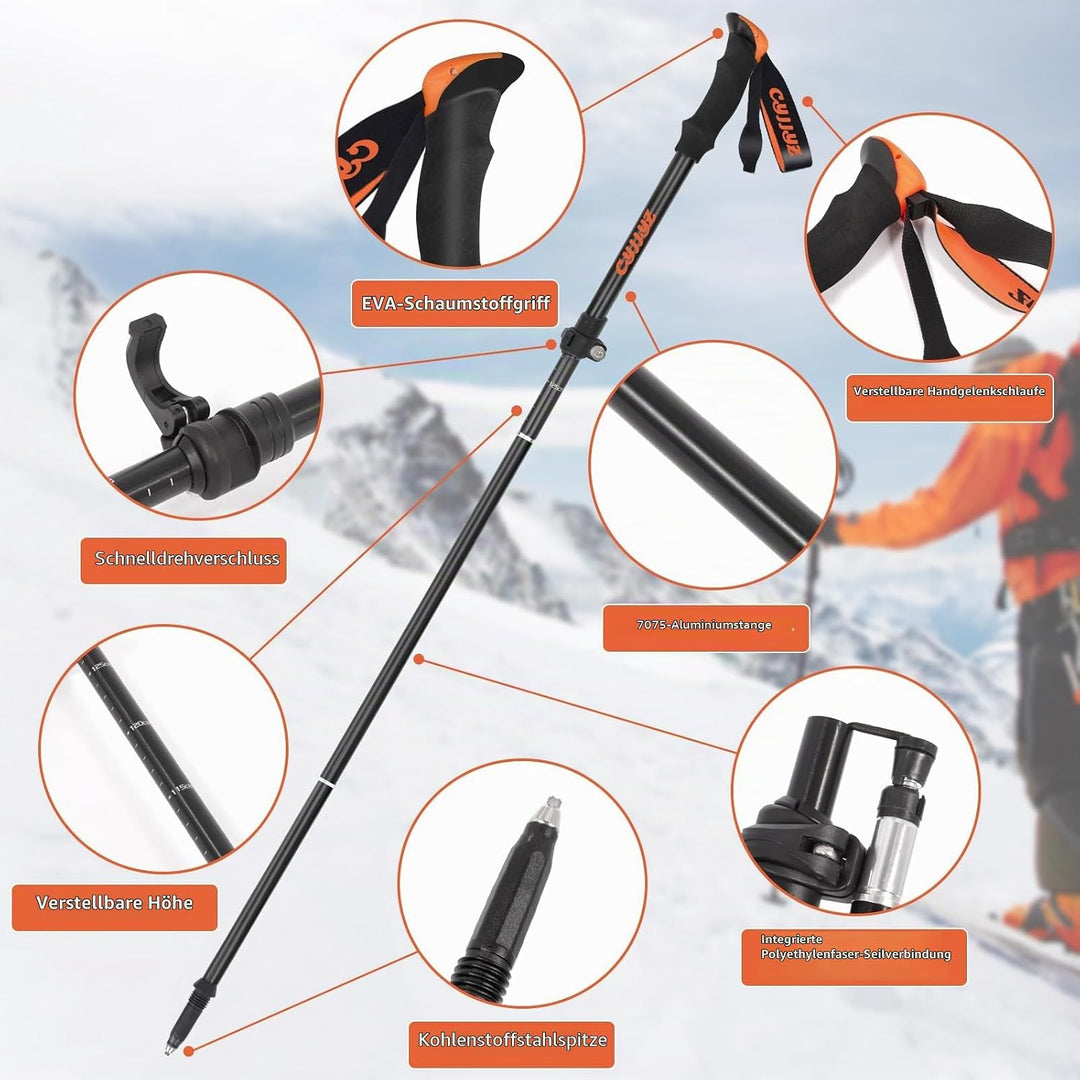 2Pcs Wanderstöcke, Nordic Walking Stöcke, Verstellbar 108-135cm, Faltbar Leichte Trekkingstöcke Dame