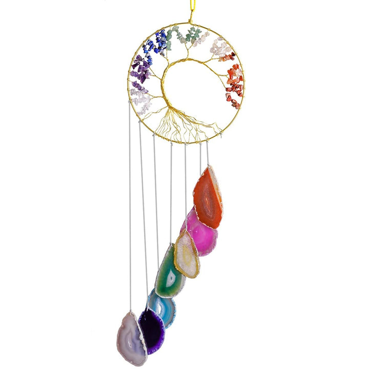 KYEYGWO 7 Chakra Stein Baum des Lebens Hängen Deko, Heilung Kristall Wand Hängende Ornament Achat Sc