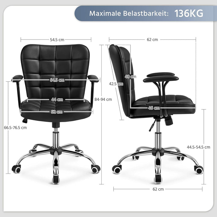 Yaheetech Bürostuhl Ergonomischer Schreibtischstuhl Bürosessel Arbeitsstuhl, Drehstuhl mit Weichen A