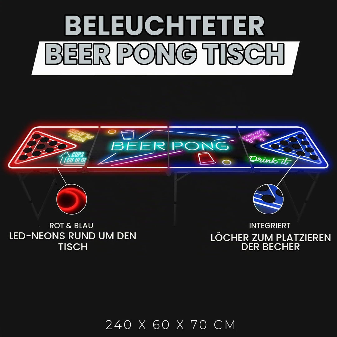 Offizieller Spotlightholes Beer Pong Tisch mit Löchern Set | 1 Glow Beer Pong Tisch + 2 Regale + 22