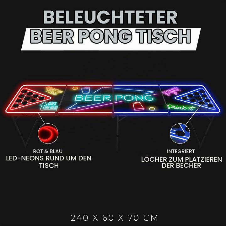 Offizieller Spotlightholes Beer Pong Tisch mit Löchern Set | 1 Glow Beer Pong Tisch + 2 Regale + 22