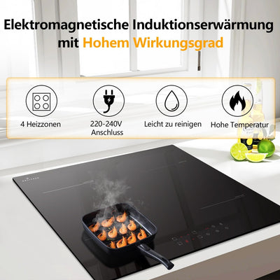 Induktionskochfeld 4 Platten mit Stecker, DELITEER, Induktions Kochfeld Autark 16A Steckerdose, 3500