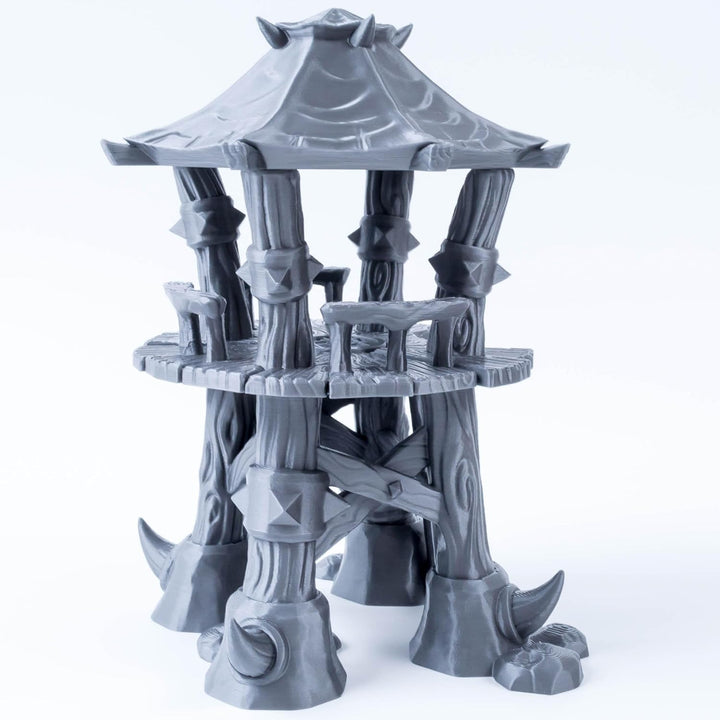 Orklager - Zweistöckiger Wachturm mit Leiter, Stapelbares Design, 28/32mm Massstab, Grau und Unbemal