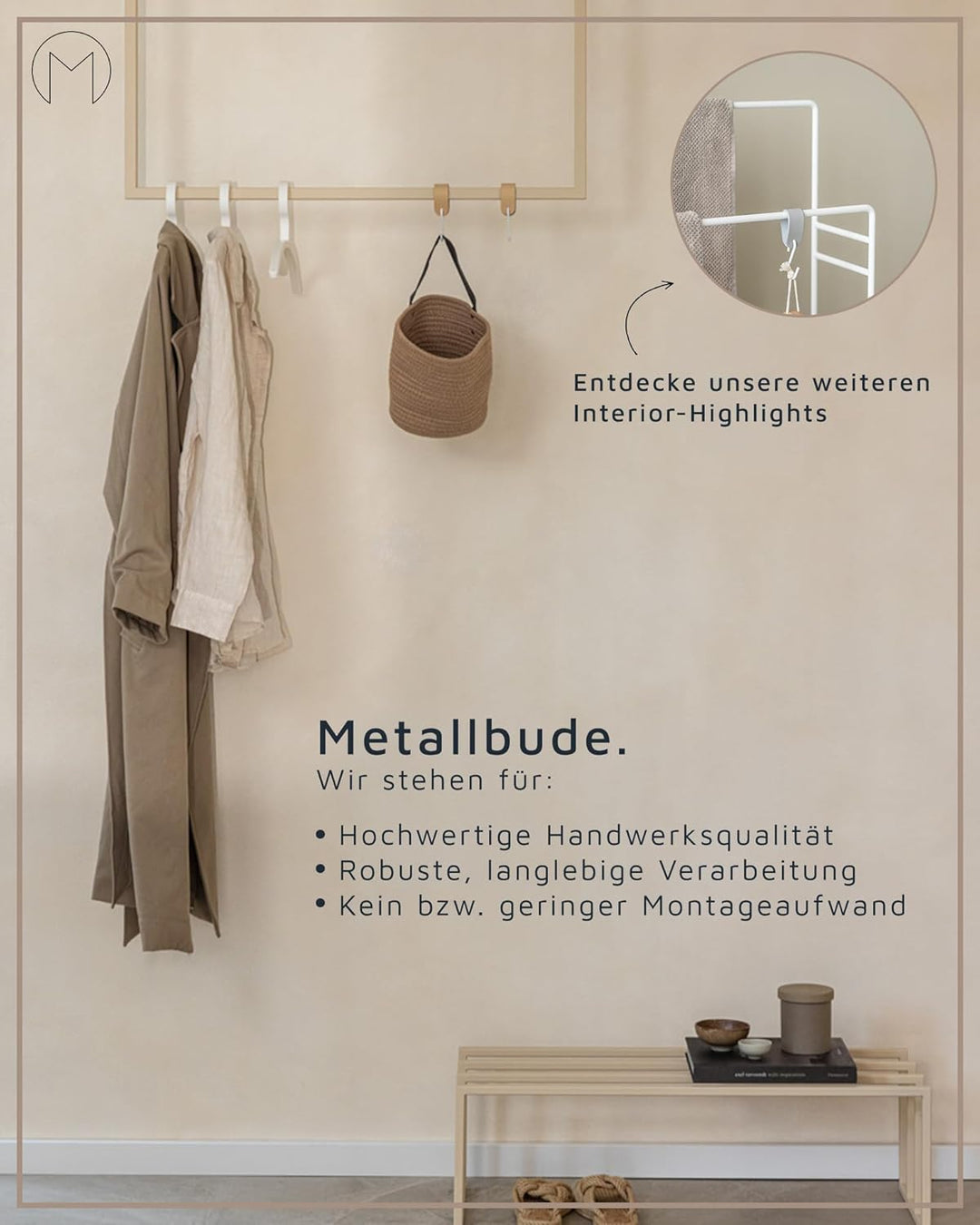 Metallbude Handtuchhalter TENSI Schwarz - Deckenmontage - Pulverbeschichtetes Stahlrohr - Kratz-, St