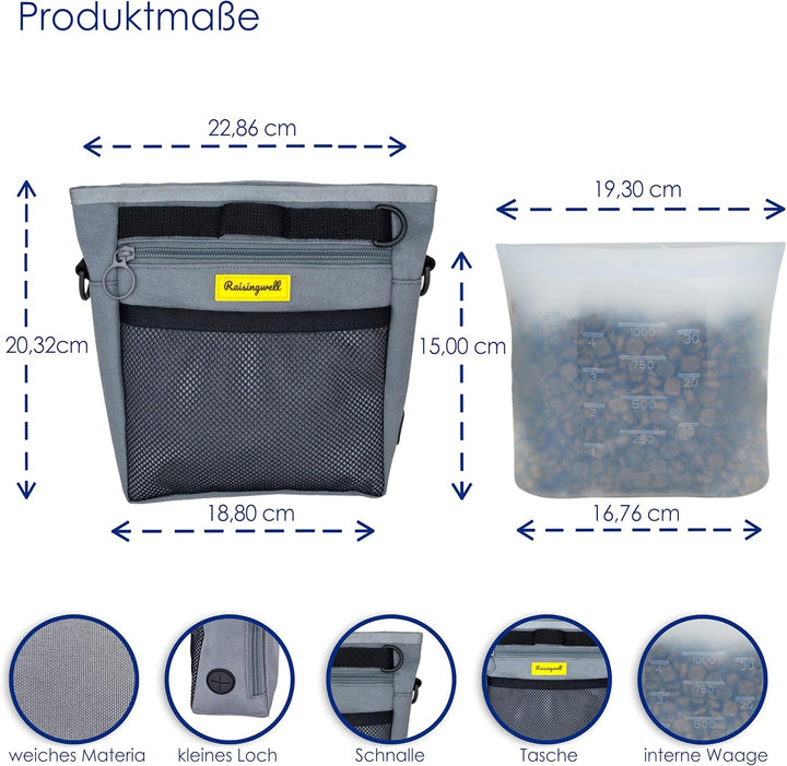 Raisingwell Leckerlitasche für Hunde, Multifunktions-Gassi Tasche mit Silikonbeutel, Futterbeutel fü