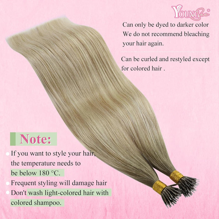 YoungSee Nanoring Extensions Echthaar Blond Nanoring Extensions Dunkel Aschblond mit Platinblond Nan