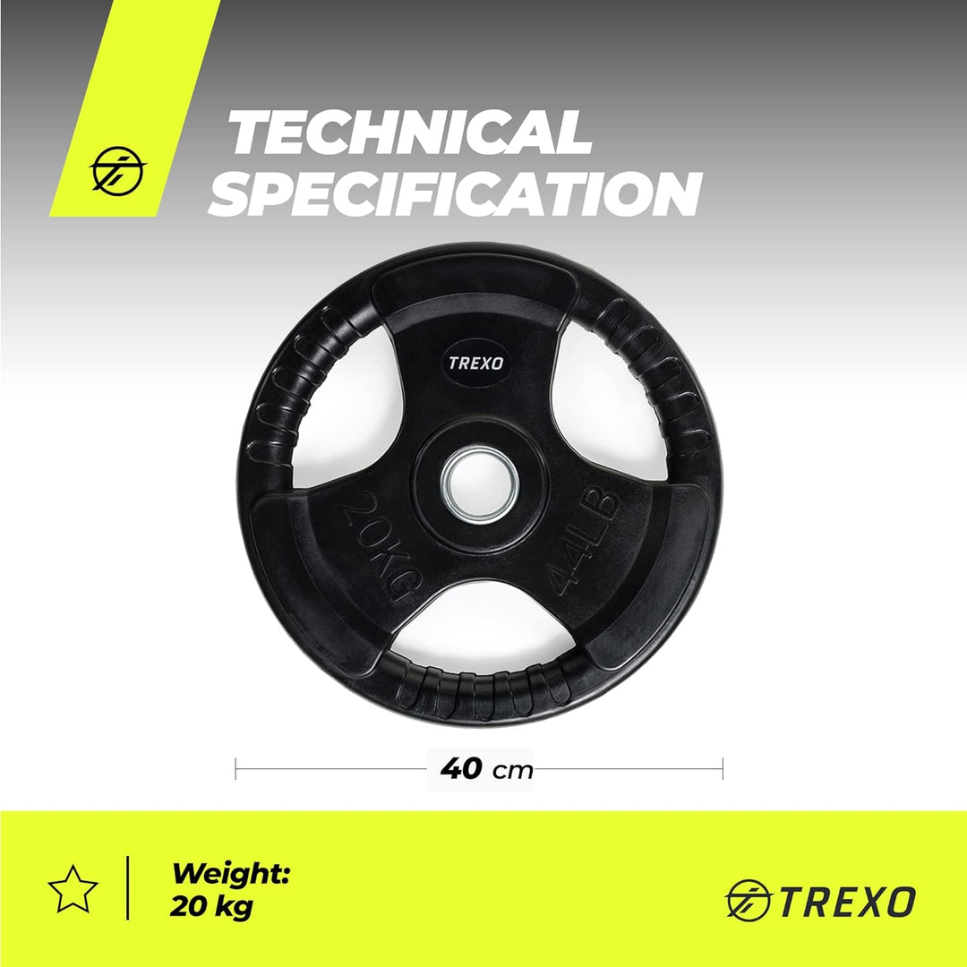 TREXO BelastungScheibe mit Griffen Gusseisen beschichtet für Langhanteln Langlebige ergonomische Sch