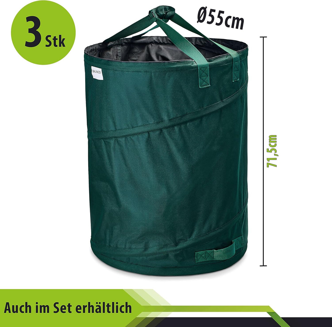 Balinco – Gartenabfallsack Pop-Up 3x170 L – Gartensack Laubsack grün selbstaufstellend & stabil – Gr