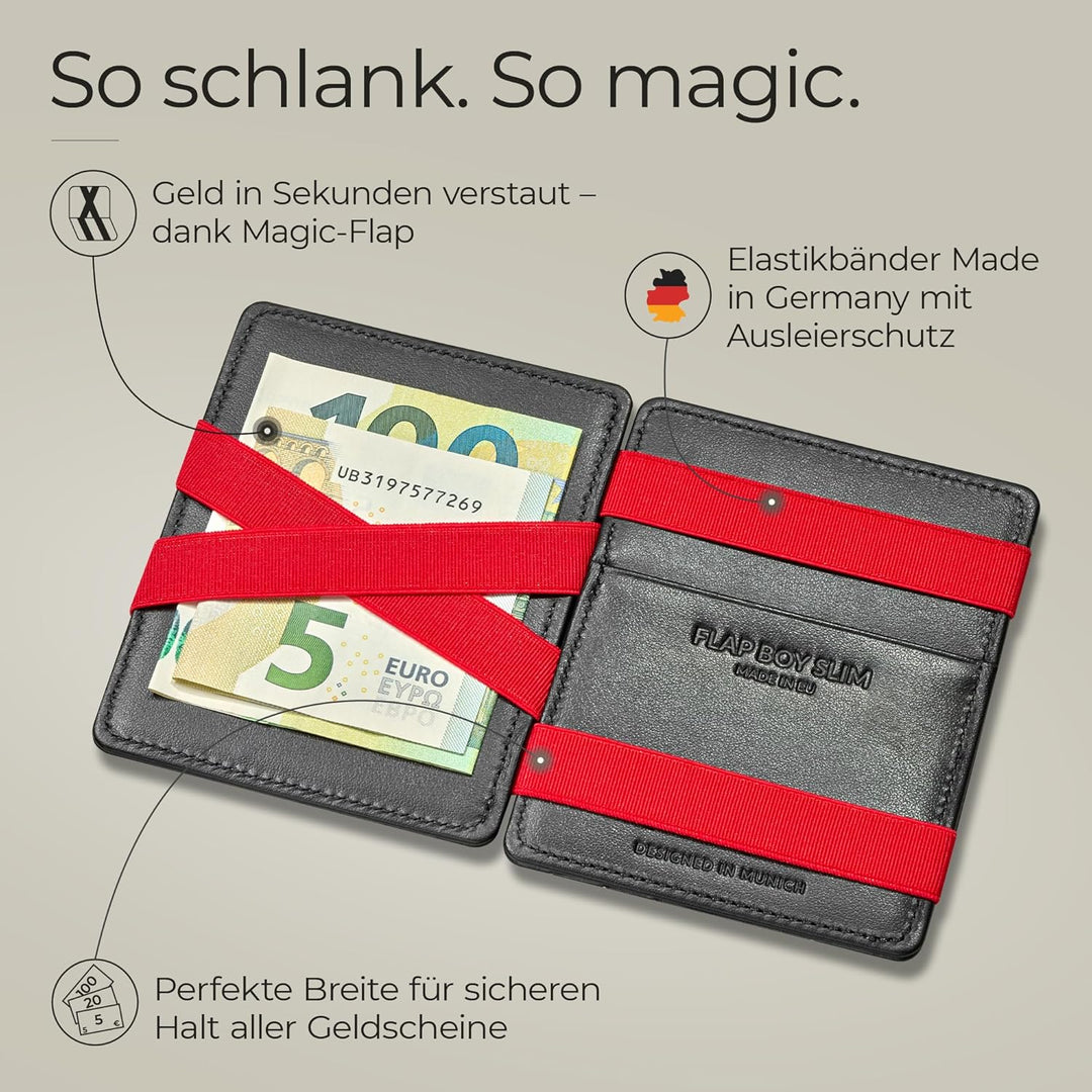 Jaimie Jacobs Flap Boy Slim - Das Original - Magic Wallet ohne Münzfach integrierter RFID Schutz Mag
